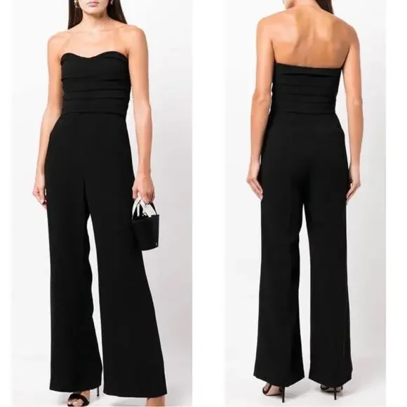 JONATHAN SIMKHAI Rebecca Bustier Wide Leg Black Jumpsuit Size 0